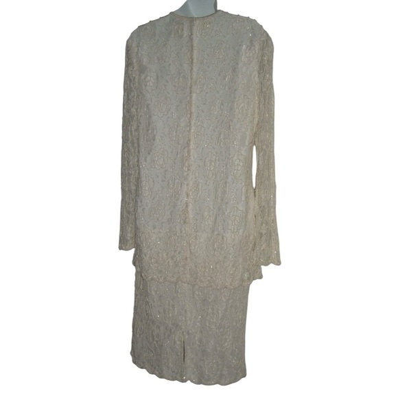 Adrianna Papell Boutique Dress Vintage 90's Beaded Pearl Lace Flapper Cottage Di - Picture 9 of 16